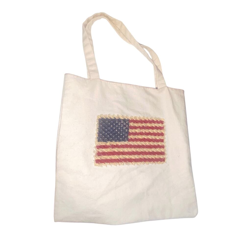 Handmade Cotton Patchwork American Flag Fabric Canvas Lined Patriotic Tote